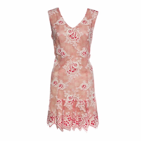Anna Sui Pink & White Embroidered Sheath Dress